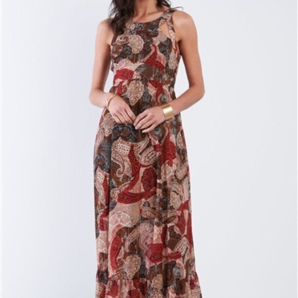 Boho Red Halter Neck Empire Maxi‎ Dress - Picture 2 of 6